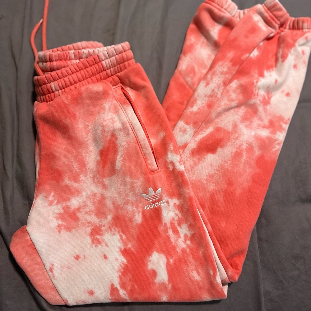 adidas Coral & White Tie-Dye Joggers